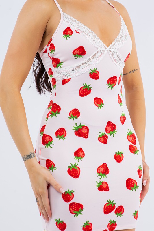 Close up of Strawberry Shortcake Dress with Lace