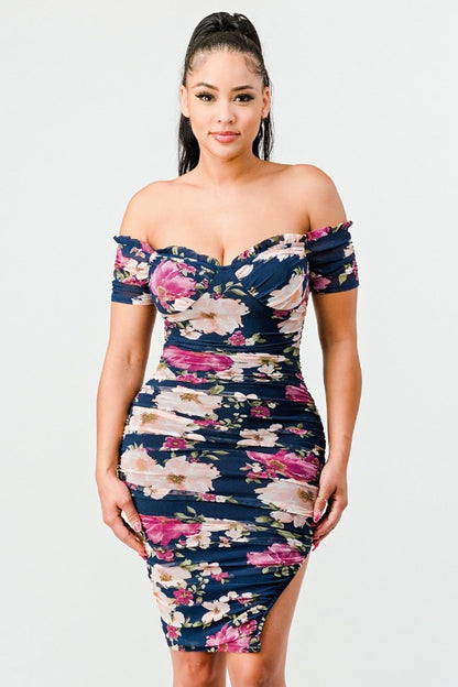 Ruffled Romance Floral Off Shoulder Mesh Dress