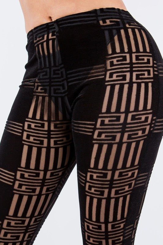 Close up of Velvety Sheer Delight Leggings in Black