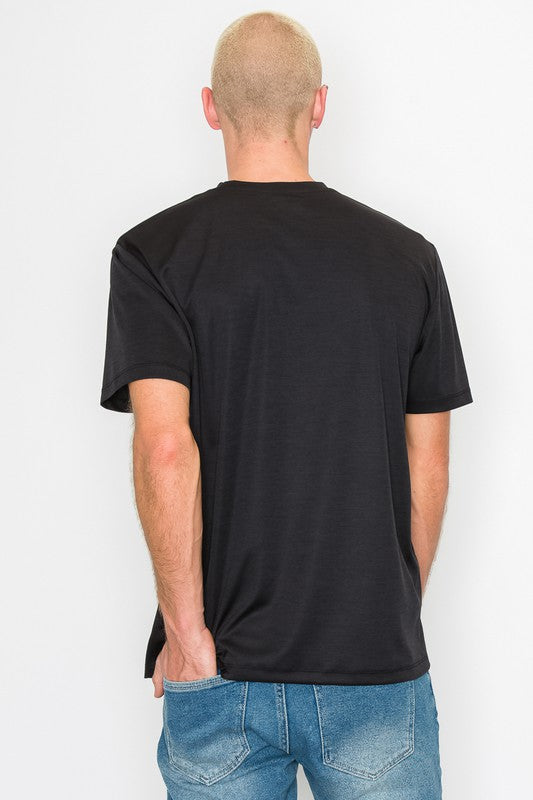 Round Solid Short Sleeve Shirt Top - Black