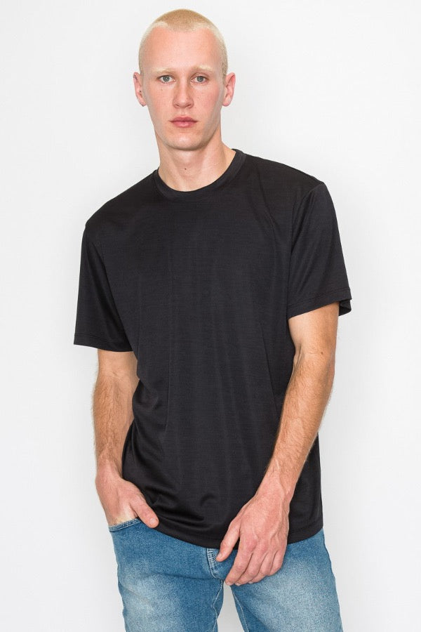 Round Solid Short Sleeve Shirt Top - Black