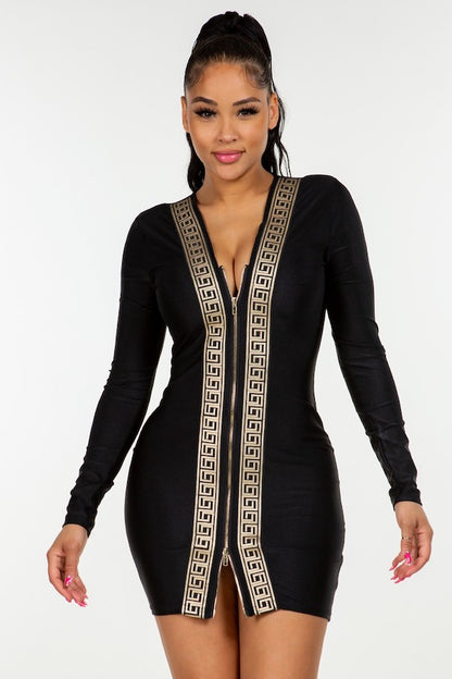 Trim Zipper Dress in black