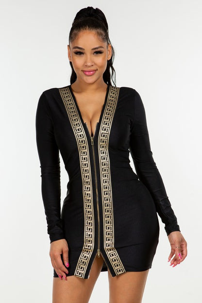 Trim Zipper Dress in black