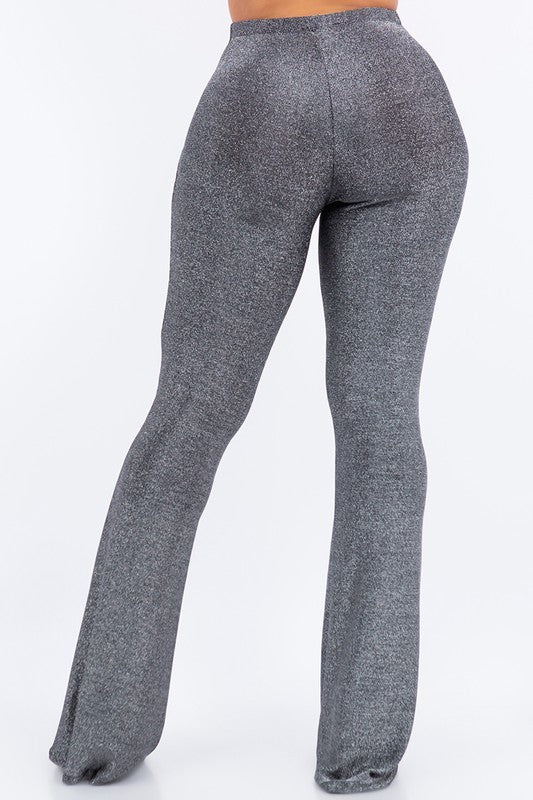 Back of Twist Open Cannetille Bell Bottom Pants in Silver Color