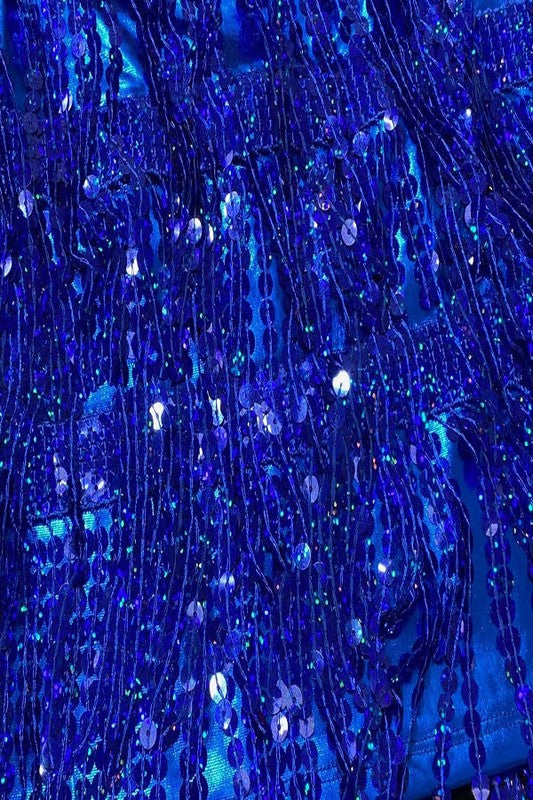 Strappy Fringe Sequin Set - Blue - Close Up
