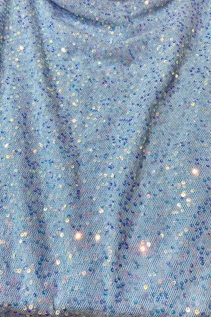 Halter Sequin Mini Dress With Side Slits - Blue - Close Up