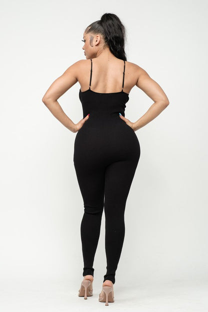 Rhinestone Catsuit Jumpsuit - Black