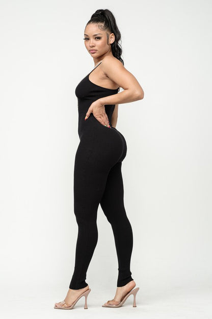 Rhinestone Catsuit Jumpsuit - Black