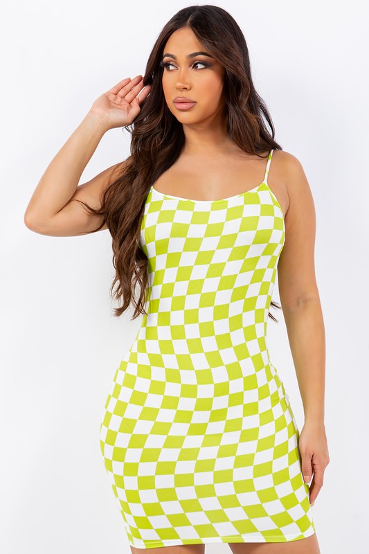 Check Me Checker Print Cami Dress - Neon Lime