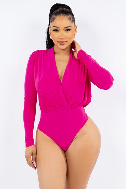 Shirred Wrap Bodysuit - Fuchsia 