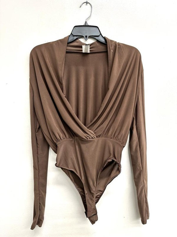 Shirred Wrap Bodysuit - Brown