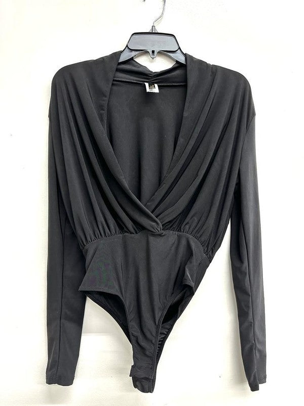 Shirred Wrap Bodysuit - Black