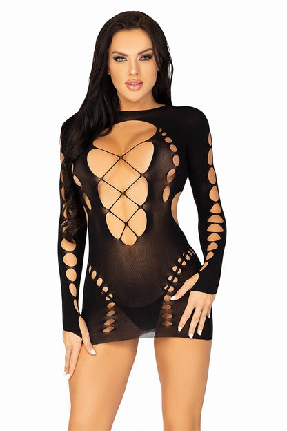 Seamless Long Sleeve Cut Out Dress - Black 