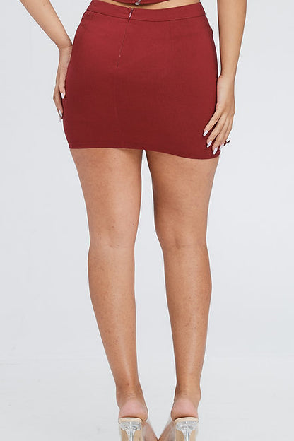 Double Side Lace Up Mini Skirt - Burgundy - Back View