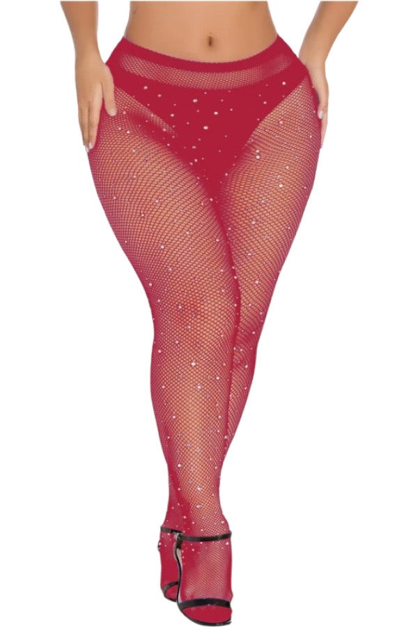 Fishnet Pantyhose with Rhinestone - Wine