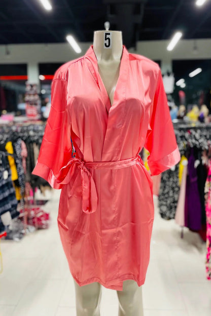 Satin Kimono Robe - Coral