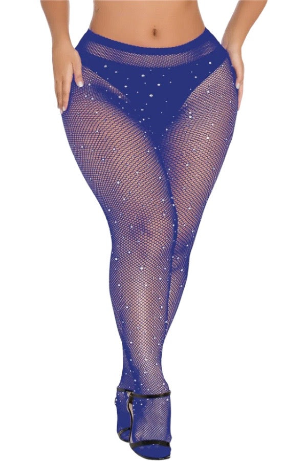 Fishnet Pantyhose with Rhinestone - Blue