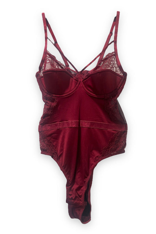 Underwire Caged Bodysuit - Burgundy