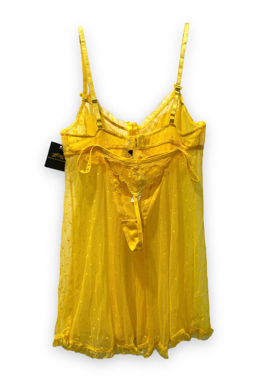Underwire Fishnet and Lace Babydoll - yellow - back view