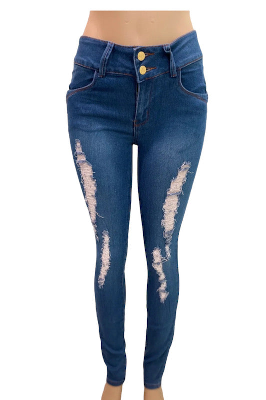 Azulina Studded Ripped Jeans in Blue