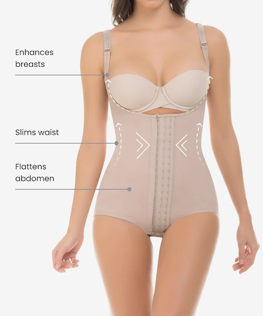 Enhances breasts. Slims waist. Flattens abdomen