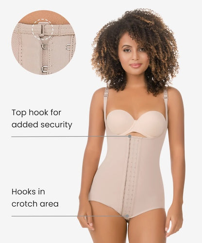 Top hook for added security. Hooks in crotch area