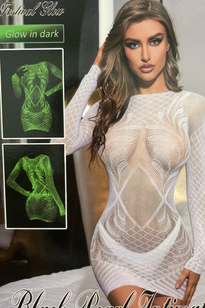 Glow in The Dark Lace Long Sleeve Dress