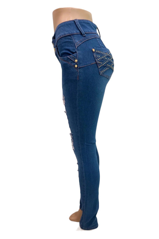 Side of Azulina Studded Ripped Jeans in Blue