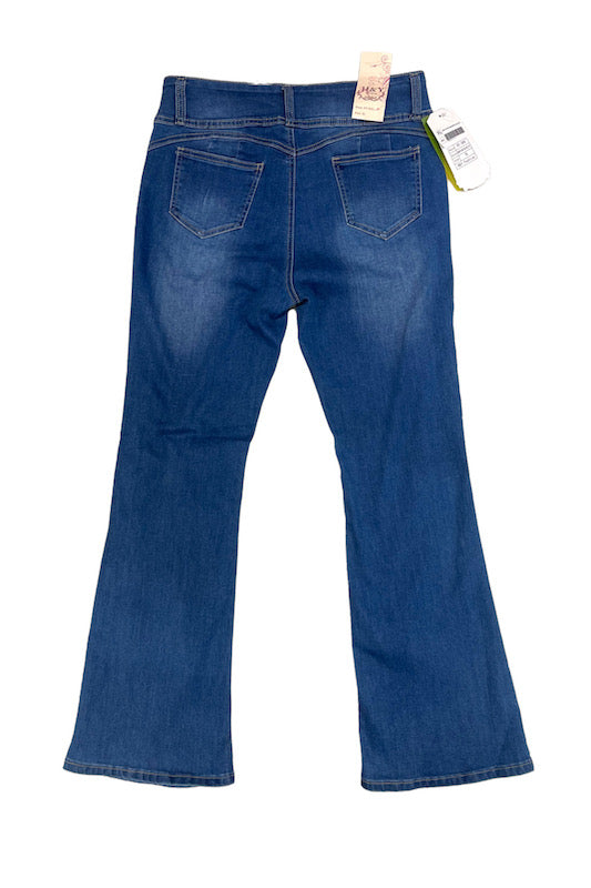 Back of Chill Boot Cut High Rise Ripped Jeans in Blue
