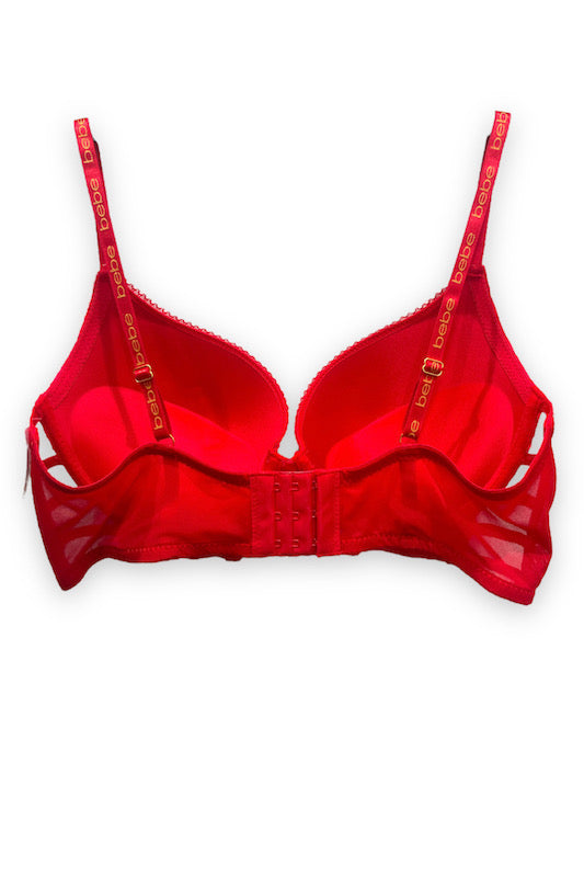 back of Caged Lace Push Up Bra in red