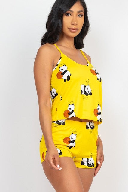 Panda Cami Top & Shorts Set - Yellow