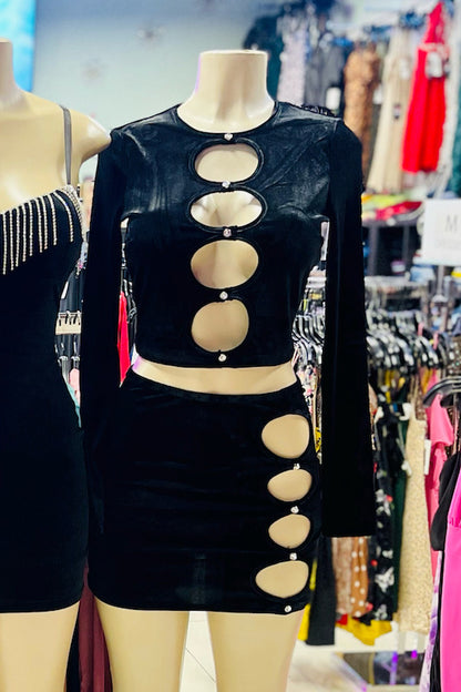 Cut Out Long Sleeve Top and Skirt Set