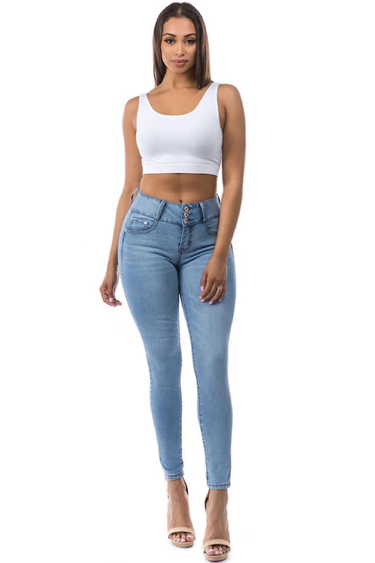 High Rise Jeans With Crossed Detail Pockets