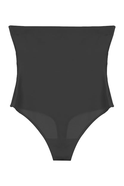 Seamless High Waist Tummy Control Thong With Silicone - Black