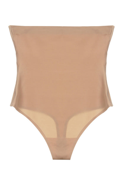 Seamless High Waist Tummy Control Thong With Silicone - Beige