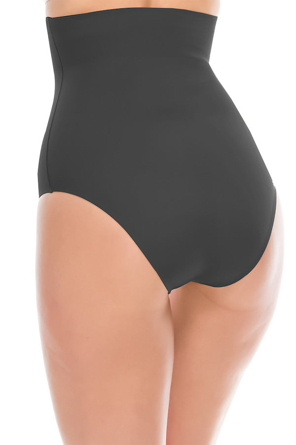 Seamless High Waist Tummy Control Panty With Silicone - Black - Back View