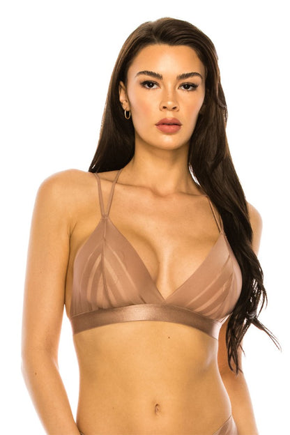 Illusion Mesh Bralette W/ Matching Panty - Brown - Bralette