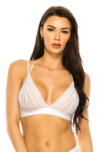 Illusion Mesh Bralette W/ Matching Panty - White - Bralette