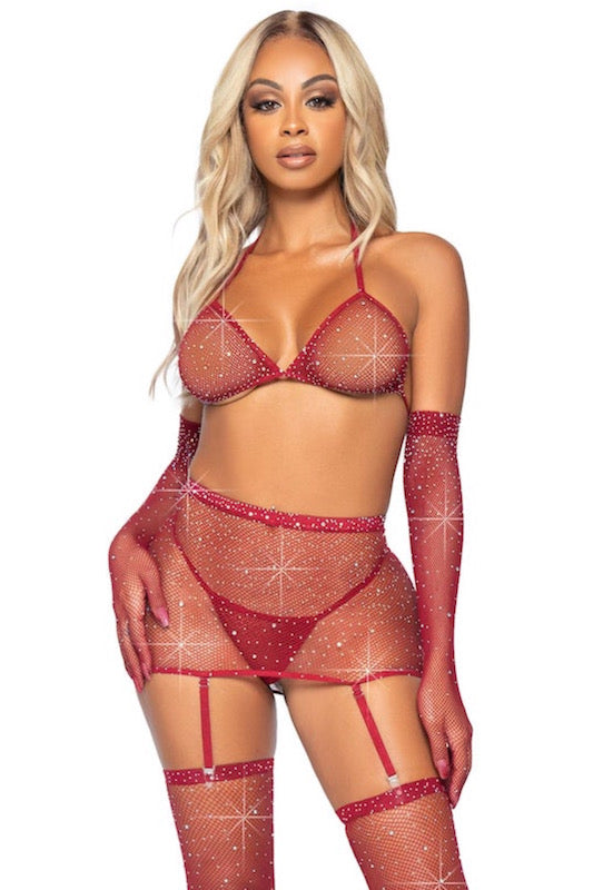 Risk Taker Rhinestone Bra Set in Burgundy color