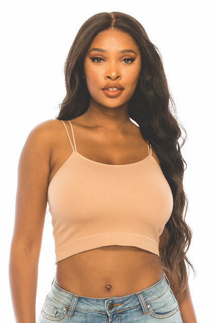 Ribbed Front With Floral Back Bralette - Nude