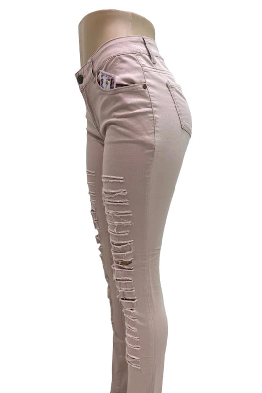 Side of Jossi Distressed Ladder Jeans in Khaki Color