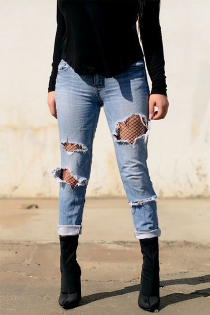 Medium Gauge Fishnet Pantyhose shown on model