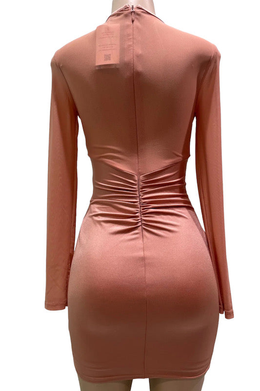 Plunge Ruched Lace & Mesh Insert Bodycon Dress #ID61006 Burgundy / S Plunge Ruched Lace & Mesh Insert Bodycon Dress #ID61006 Burgundy / S