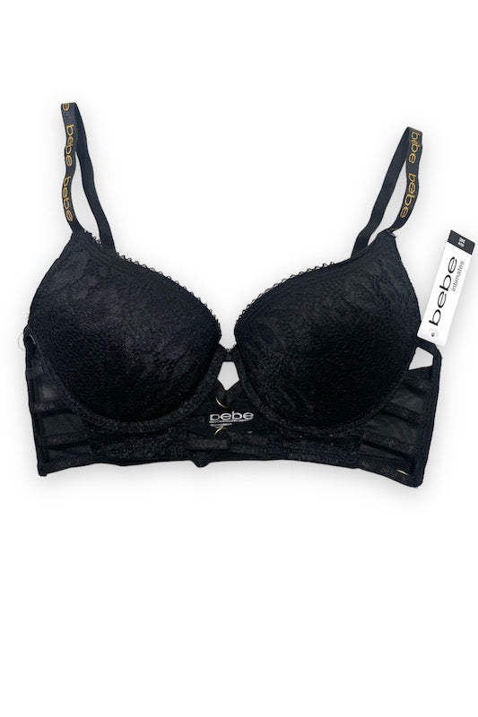 Caged Lace Push Up Bra in black