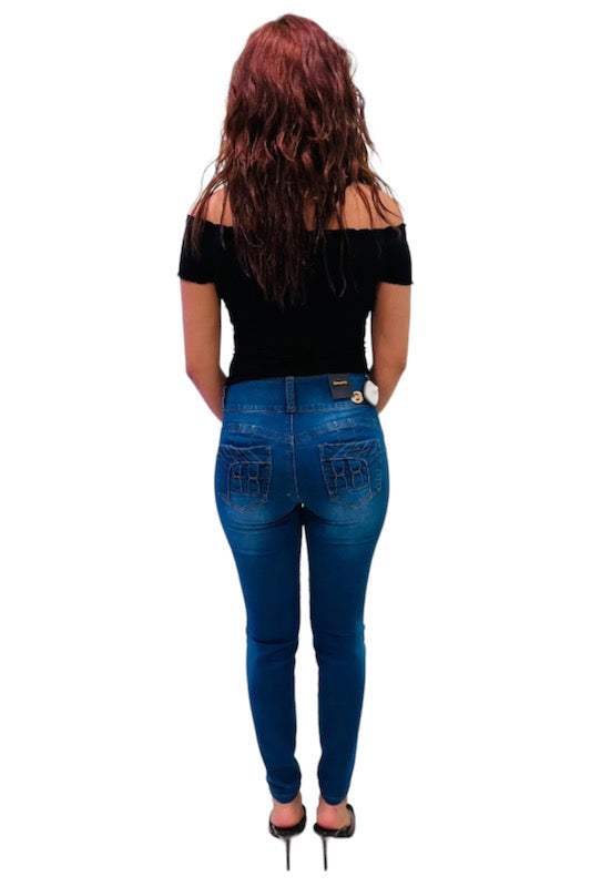 Back of Pop That Booty Denim Jeans in Blue