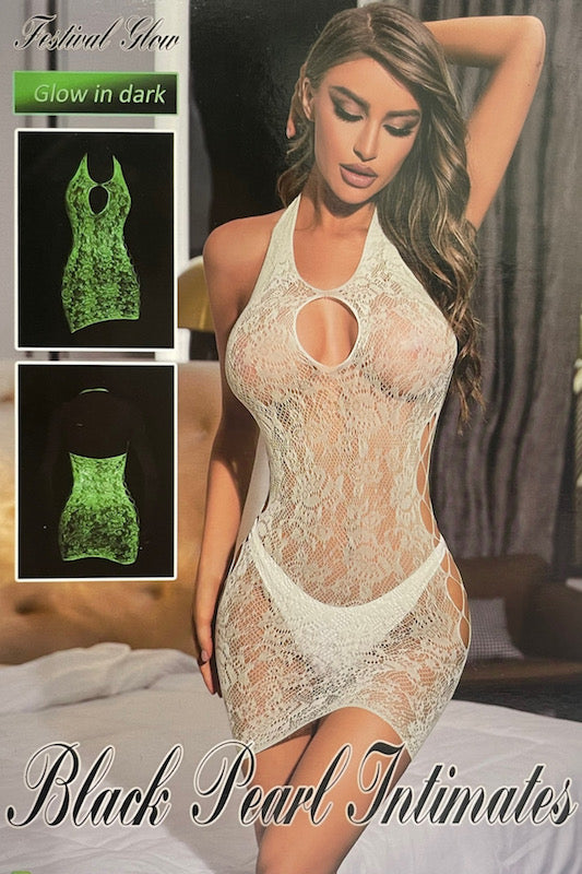 Glow in the Dark Luminous Lace Halter Keyhole Dress