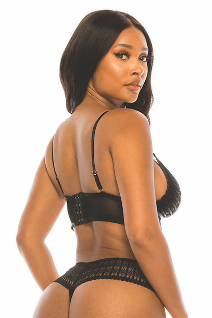 back view of Leaf Lace Bralette in black