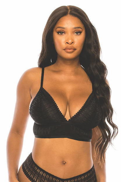 Leaf Lace Bralette in black white