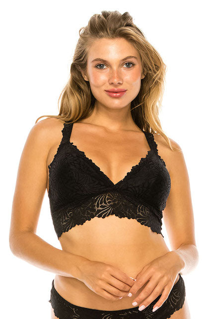 Floral Lace Wire-Free Comfort Bralette in black color