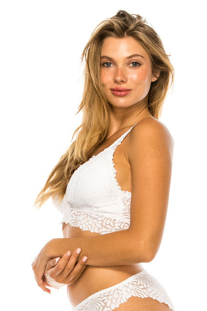 side view of Floral Lace Wire-Free Comfort Bralette in white color